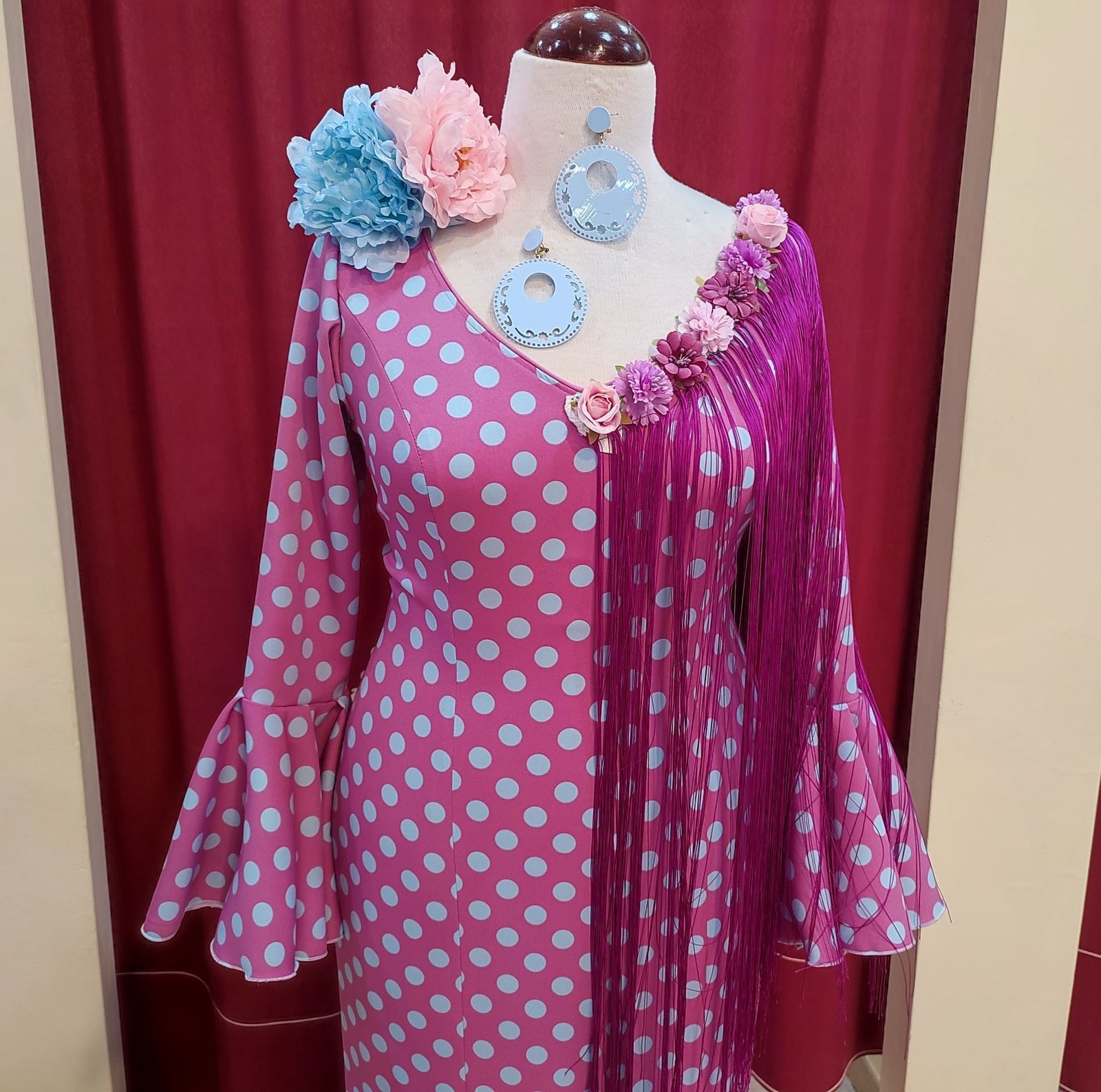 Vestido Flamenca MONTILLA Buganvilla Lunar Celeste - Imagen 2