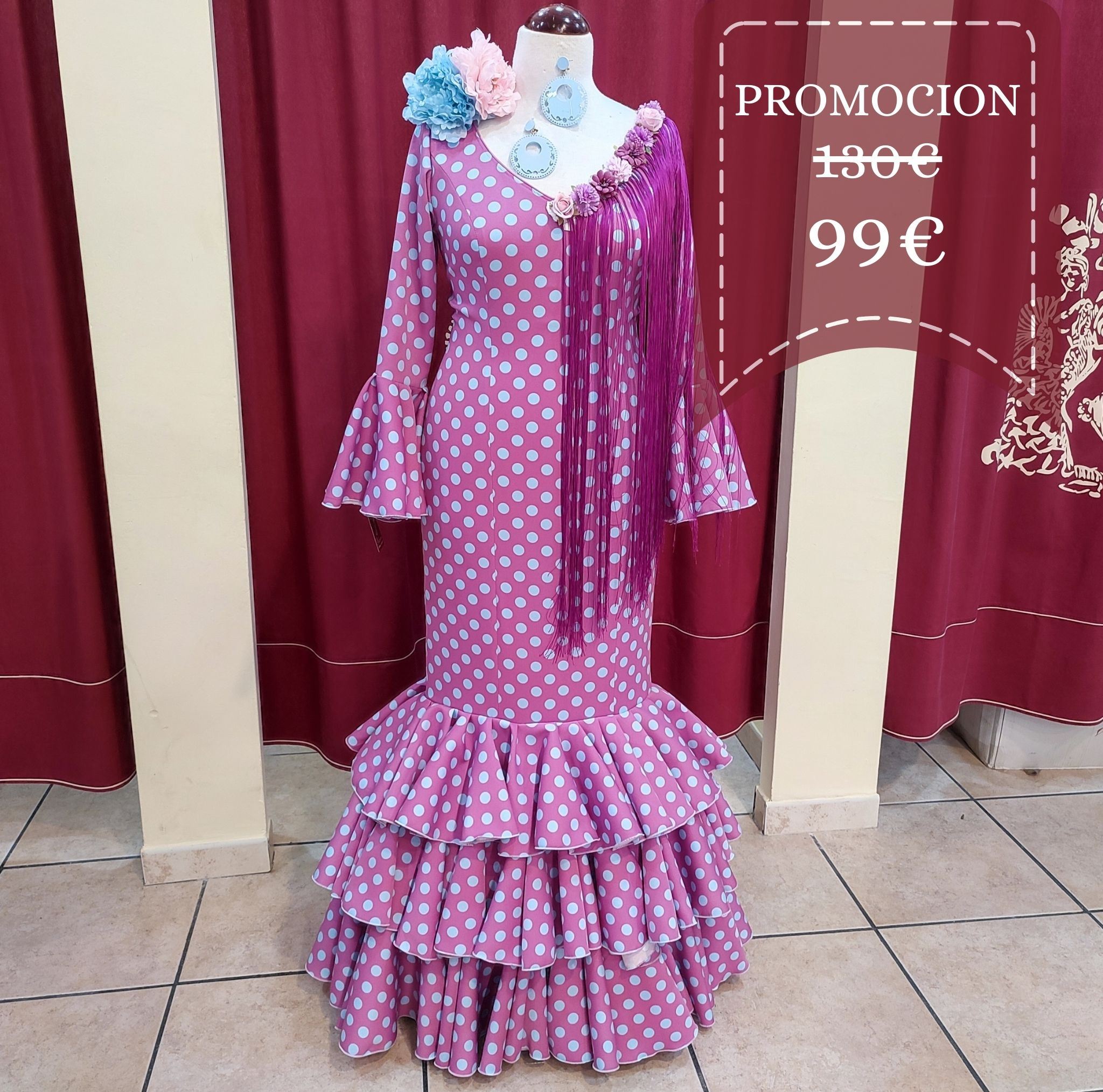 Vestido Flamenca MONTILLA Buganvilla Lunar Celeste