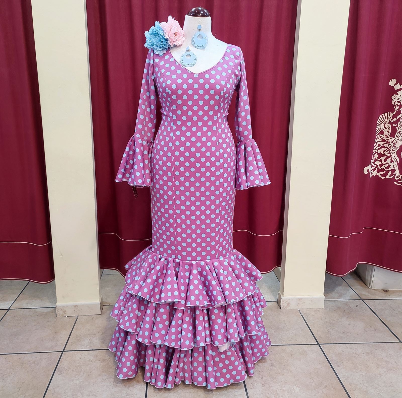 Vestido Flamenca MONTILLA Buganvilla Lunar Celeste - Imagen 3