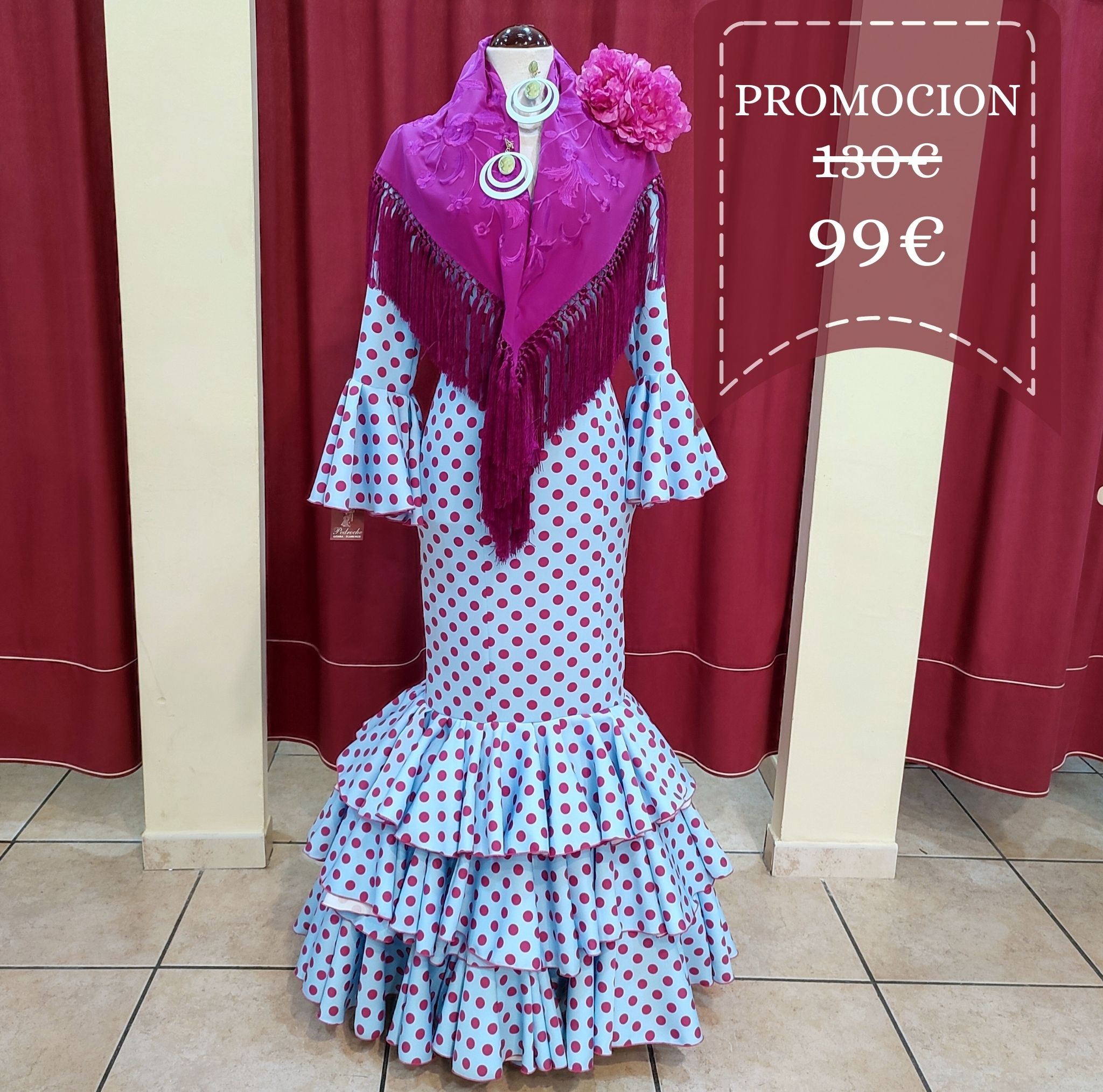 Vestido Flamenca MONTILLA Celeste Lunar Buganvilla