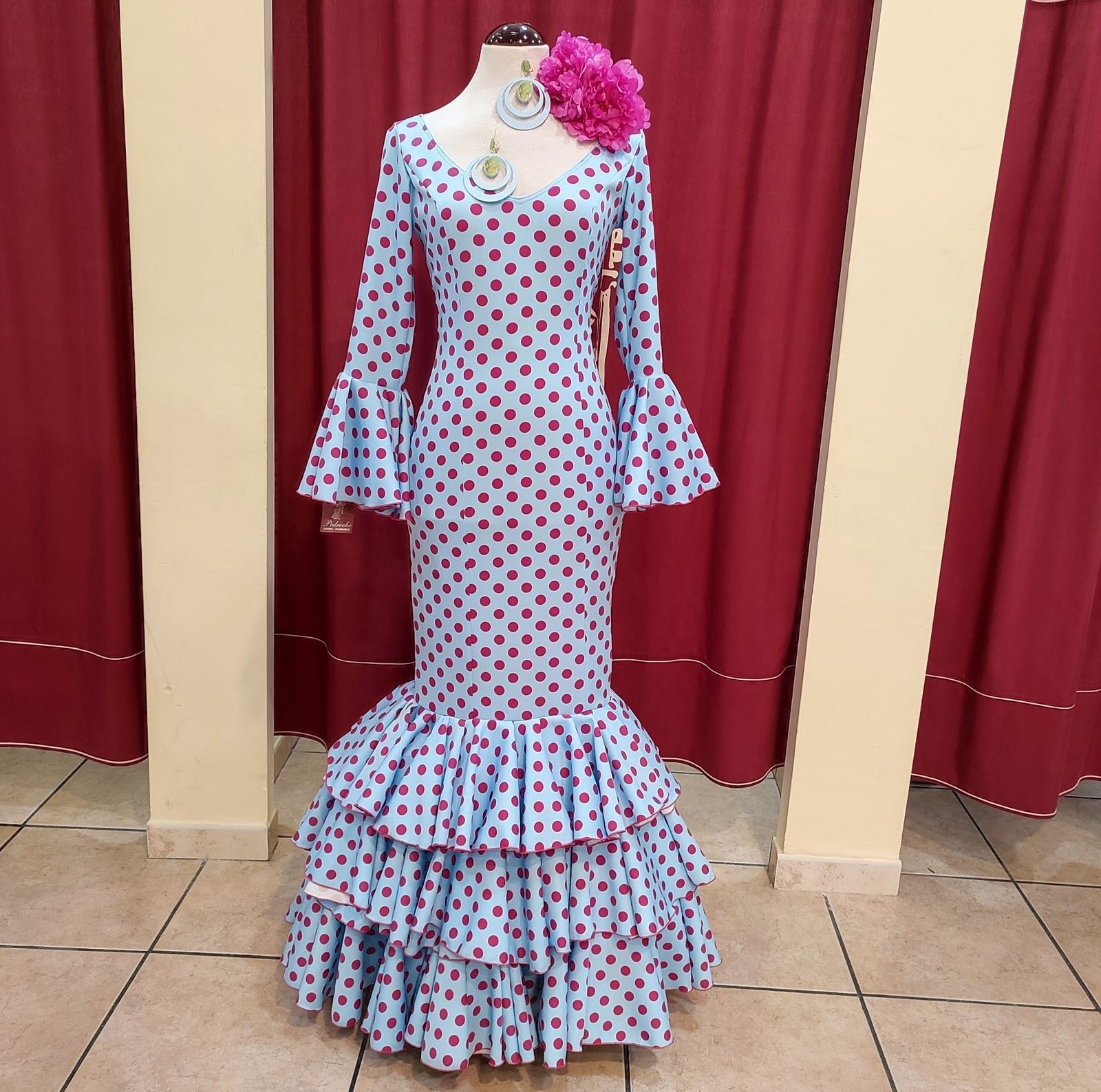 Vestido Flamenca MONTILLA Celeste Lunar Buganvilla - Imagen 3