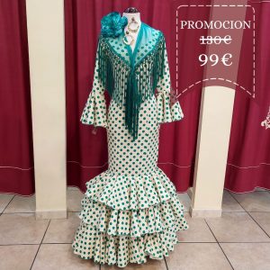 Vestido Flamenca MONTILLA Tostado Lunar Aguamarina