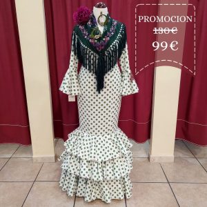 Vestido Flamenca MONTILLA Blanco Lunar Oliva