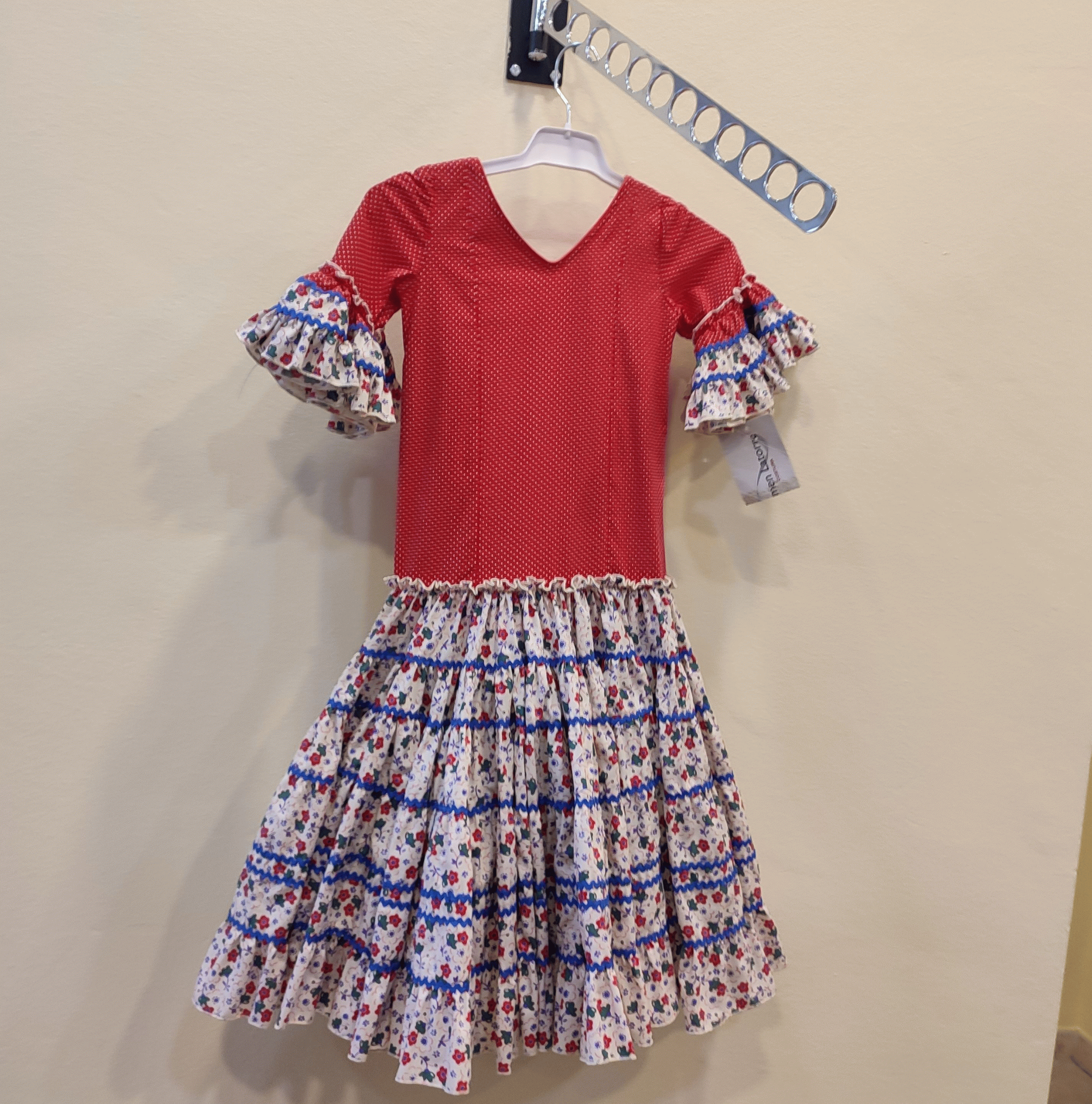 Vestido Flamenca Niña NURIA Rojo Lunar Blanco - Imagen 4