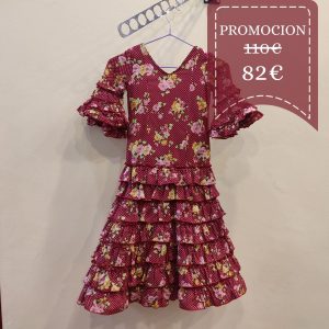 Vestido Flamenca Niña TOÑI Estampado Granate Lunares