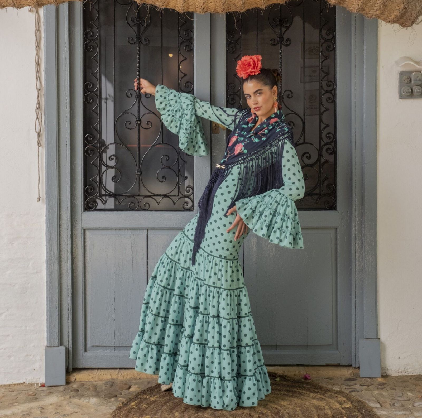 Vestido Flamenca ALBAHACA Verde Palido Lunares