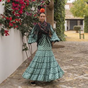 Vestido Flamenca Niña AMAPOLA Verde Palido Lunares