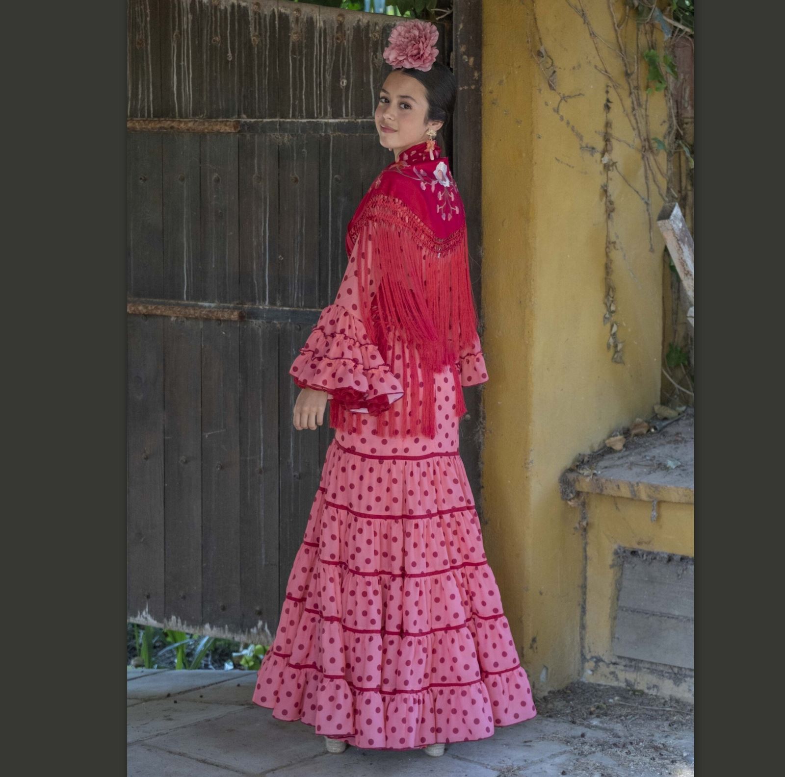 Vestido Flamenca Niña ROCINA Coral Lunares - Imagen 7