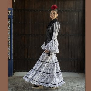 Vestido Flamenca PROMESA Blanco Lunar Negro