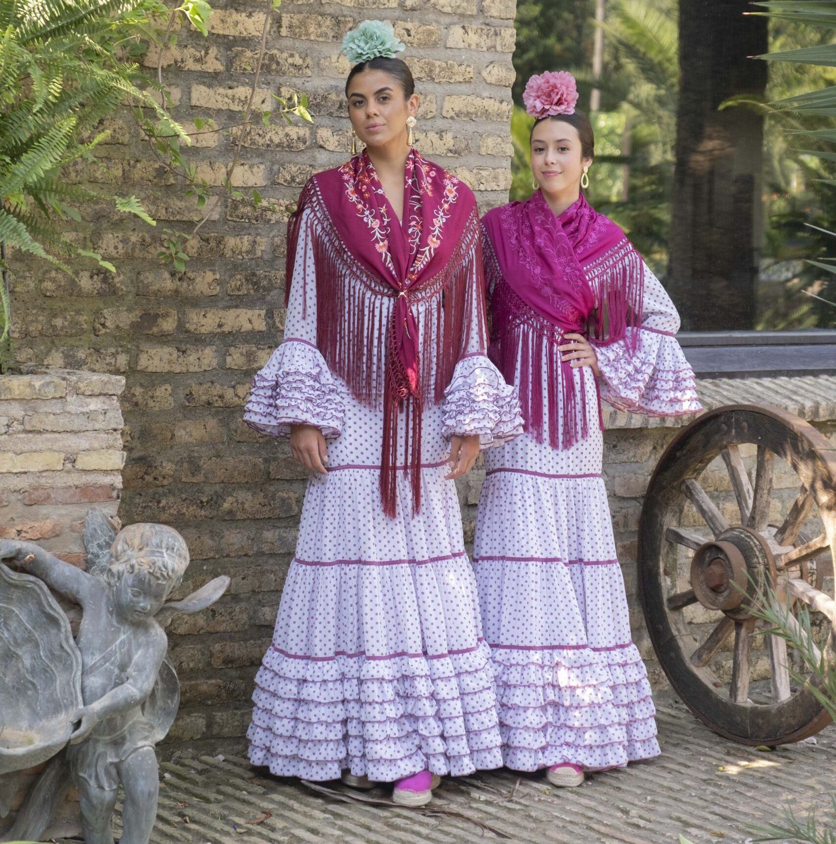 Vestido Flamenca ALEGRIAS DEL SUR Blanco Lunar Buganvilla