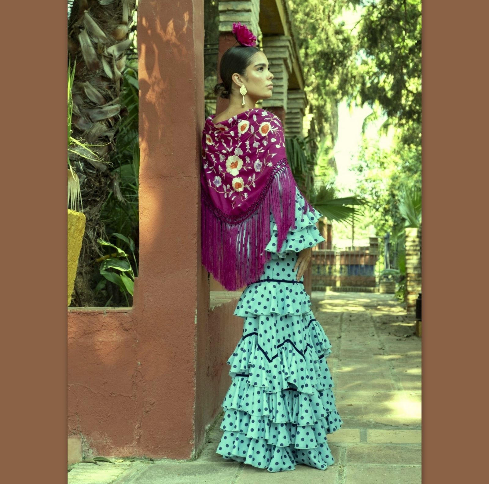 Vestido Flamenca LLANTO DEL ROMERO Aguamarina Lunar Marino