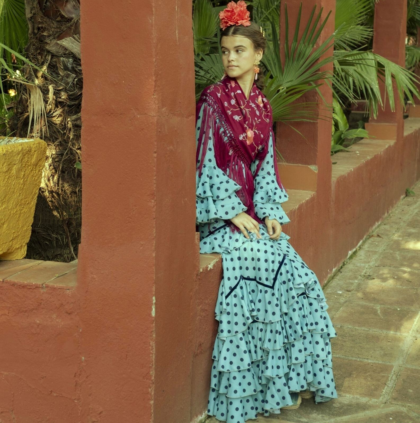 Vestido Flamenca Niña ESPERANZA Aguamarina Lunar Marino
