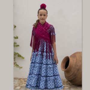 Vestido Flamenca Niña CANDELA PEQUEÑA Celeste Lunares