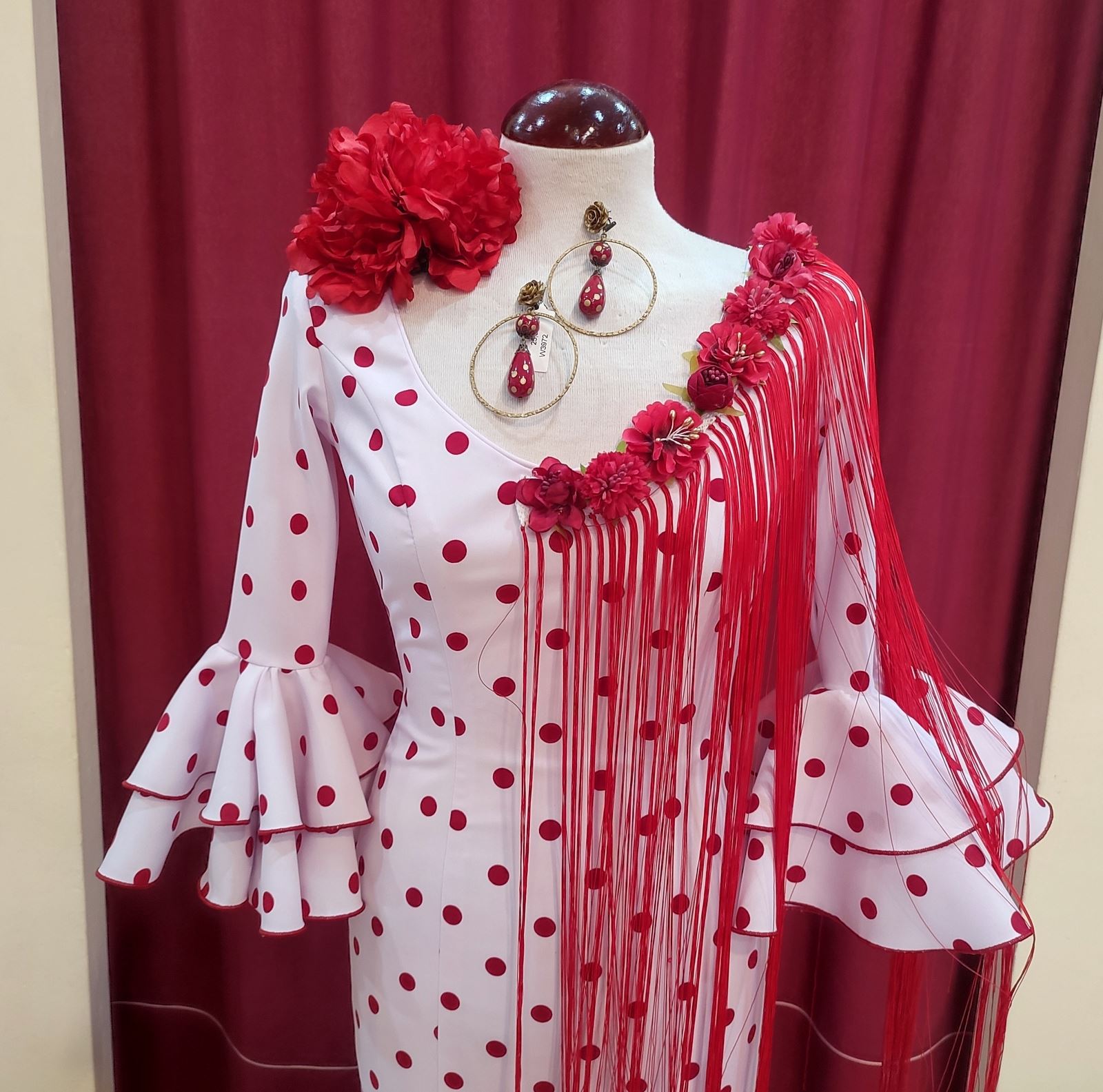 Vestido Flamenca CARMELA Blanco Lunar Rojo - Imagen 2