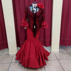 Vestido Flamenca ANGELA Rojo Lunar Negro