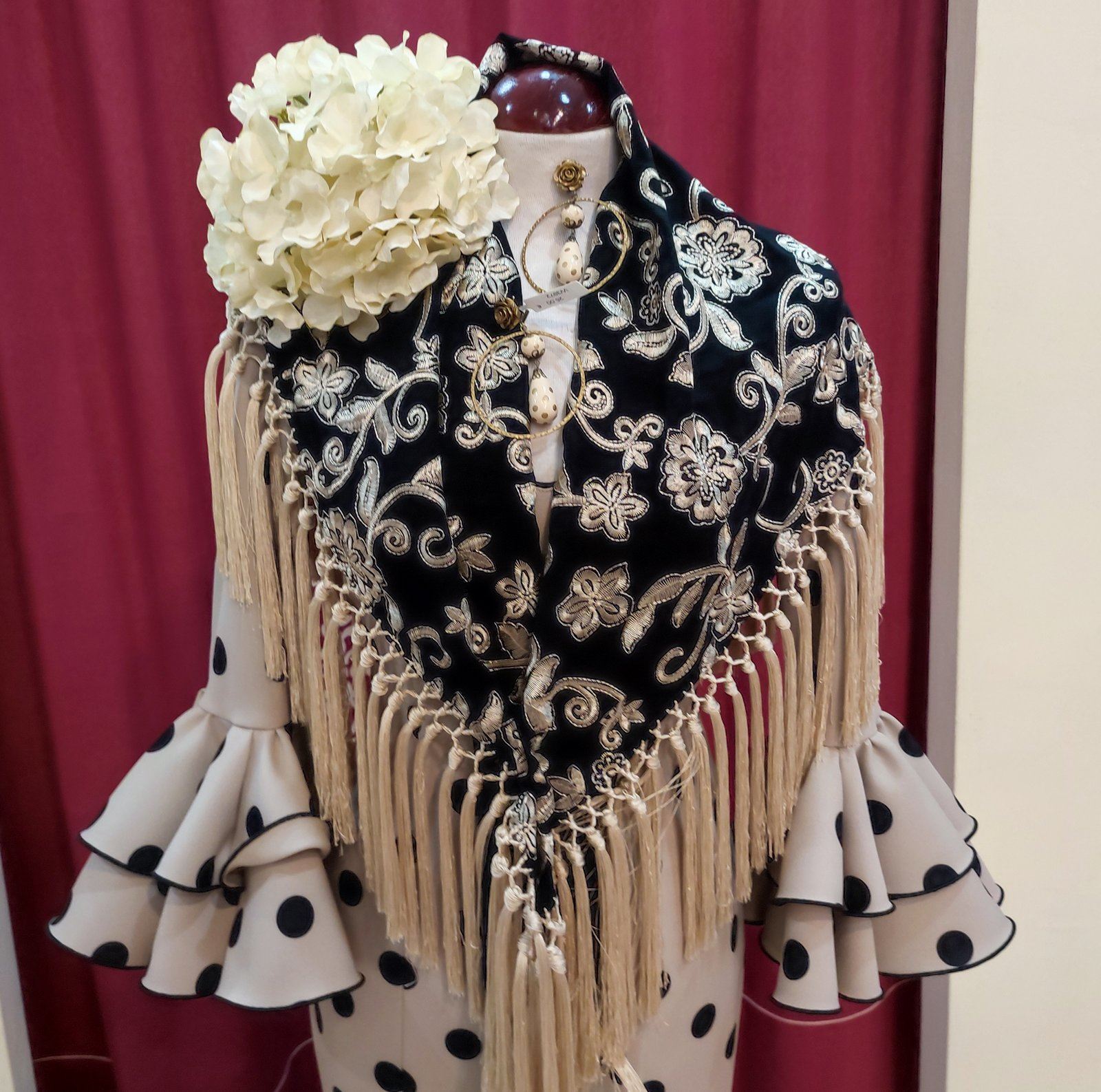 Vestido Flamenca ANGELA Camel Lunar Negro - Imagen 2