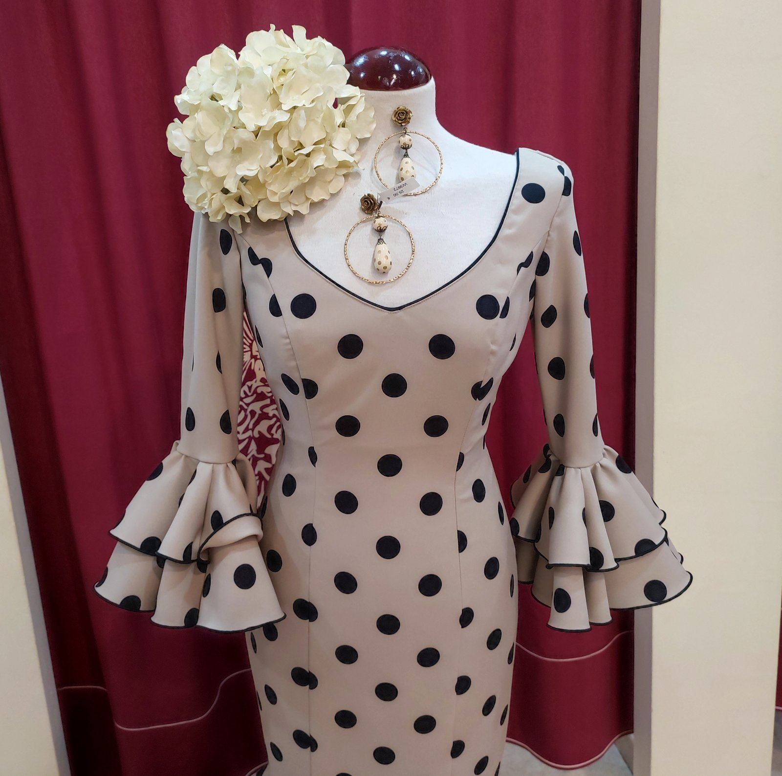 Vestido Flamenca ANGELA Camel Lunar Negro - Imagen 4