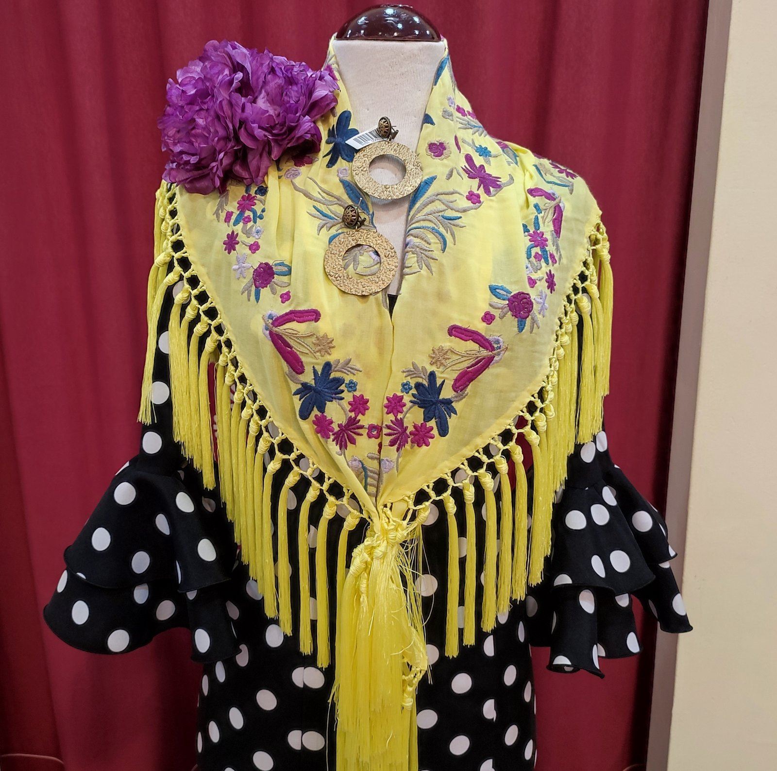 Vestido Flamenca ANGELA Negro Lunar Blanco - Imagen 2