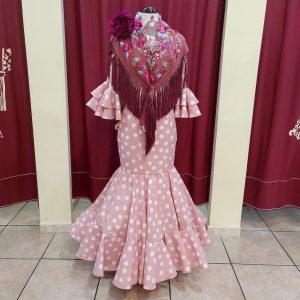 Vestido Flamenca ANGELA Rosa Nude Lunar Blanco