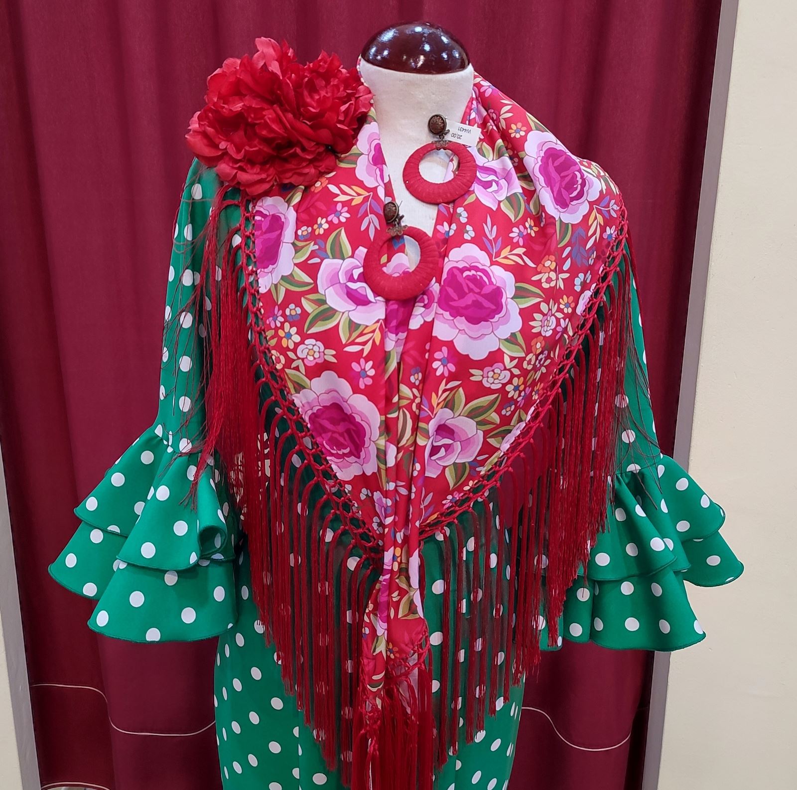 Vestido Flamenca ANGELA Verde Andalucia Lunar Blanco - Imagen 2