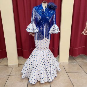 Vestido Flamenca ANGELA Blanco Lunar Rojo