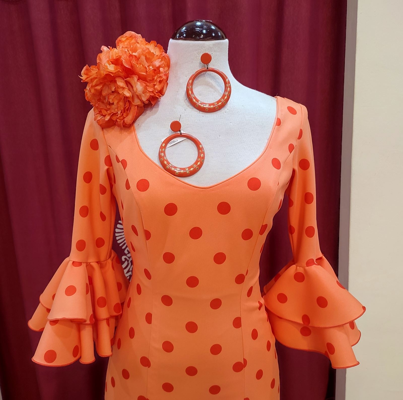 Vestido Flamenca ANGELA Mandarina Lunar Naranja - Imagen 3