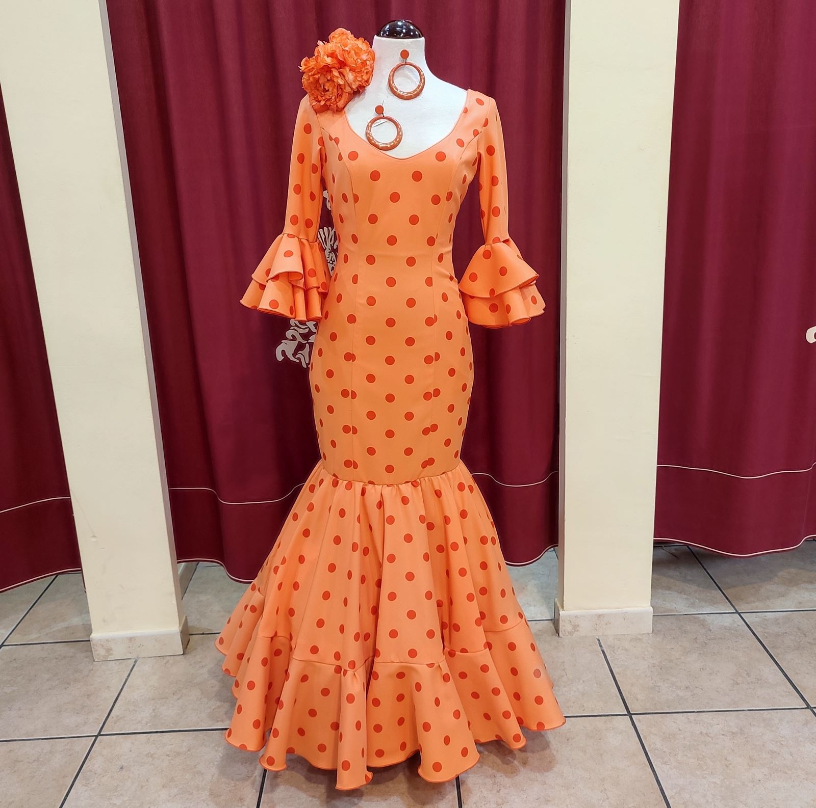 Vestido Flamenca ANGELA Mandarina Lunar Naranja - Imagen 4
