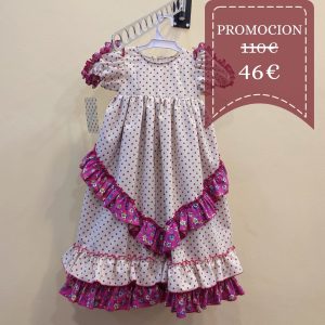 Vestido Flamenca Niña MARGARITA Beige Lunar Fucsia