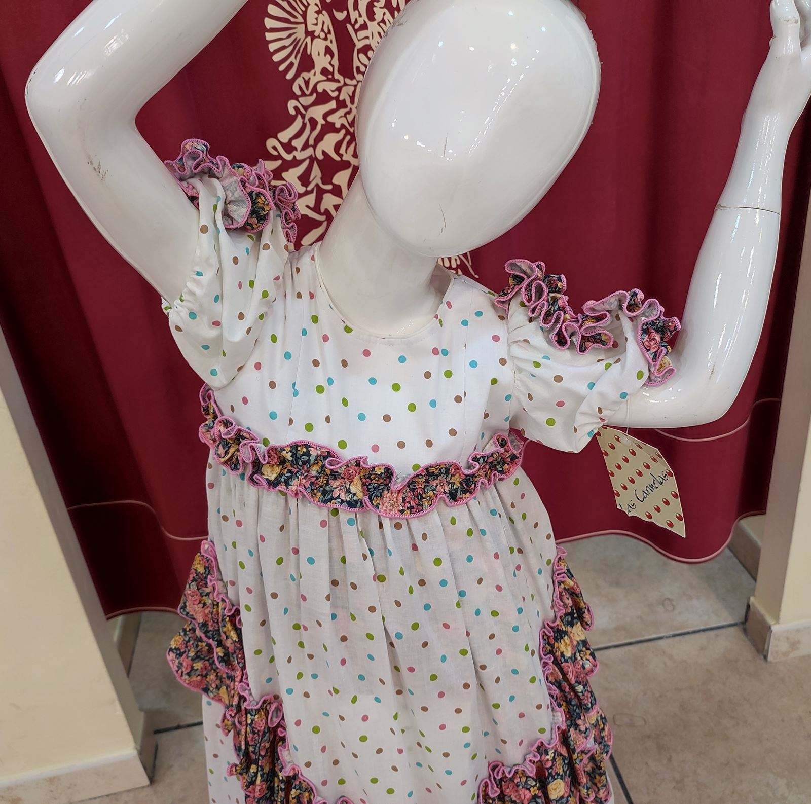 Vestido Flamenca MARGARITA Beige Lunar Multicolor - Imagen 3