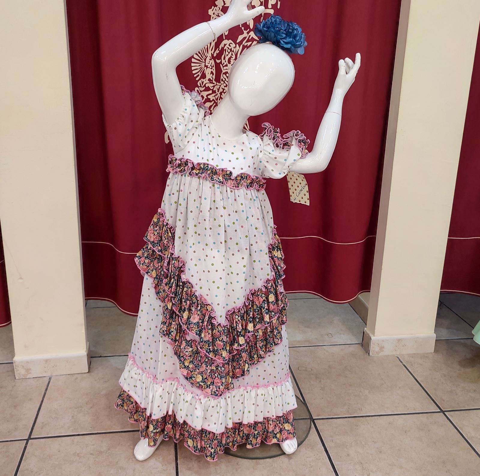 Vestido Flamenca MARGARITA Beige Lunar Multicolor - Imagen 2