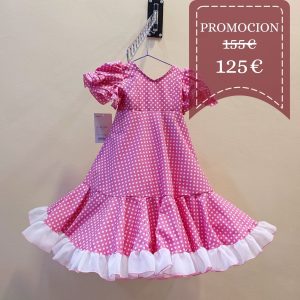 Vestido Flamenca Niña PALMERA Fucsia Lunar Blanco
