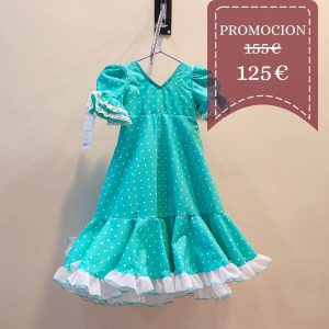 Vestido Flamenca Niña PALMERA Verde Agua Lunar Beige