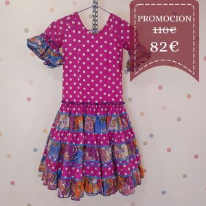 Vestido Flamenca Niña NURIA Fucsia Lunar Beige