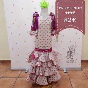 Vestido Flamenca Niña MARIETA Camel Lunar Fucsia