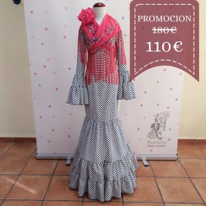 Vestido Flamenca Niña LETICIA Blanco Lunar Negro