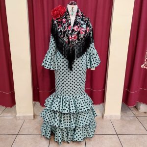 Vestido Flamenca MONTILLA Verde Palido Lunar Negro