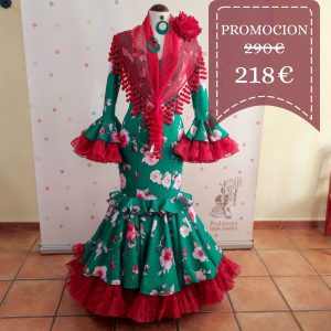 Vestido Flamenca CRISTINA Estampado Verde-Rojo