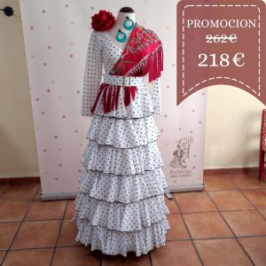 Vestido Flamenca AMAYA Blanco Lunar Negro
