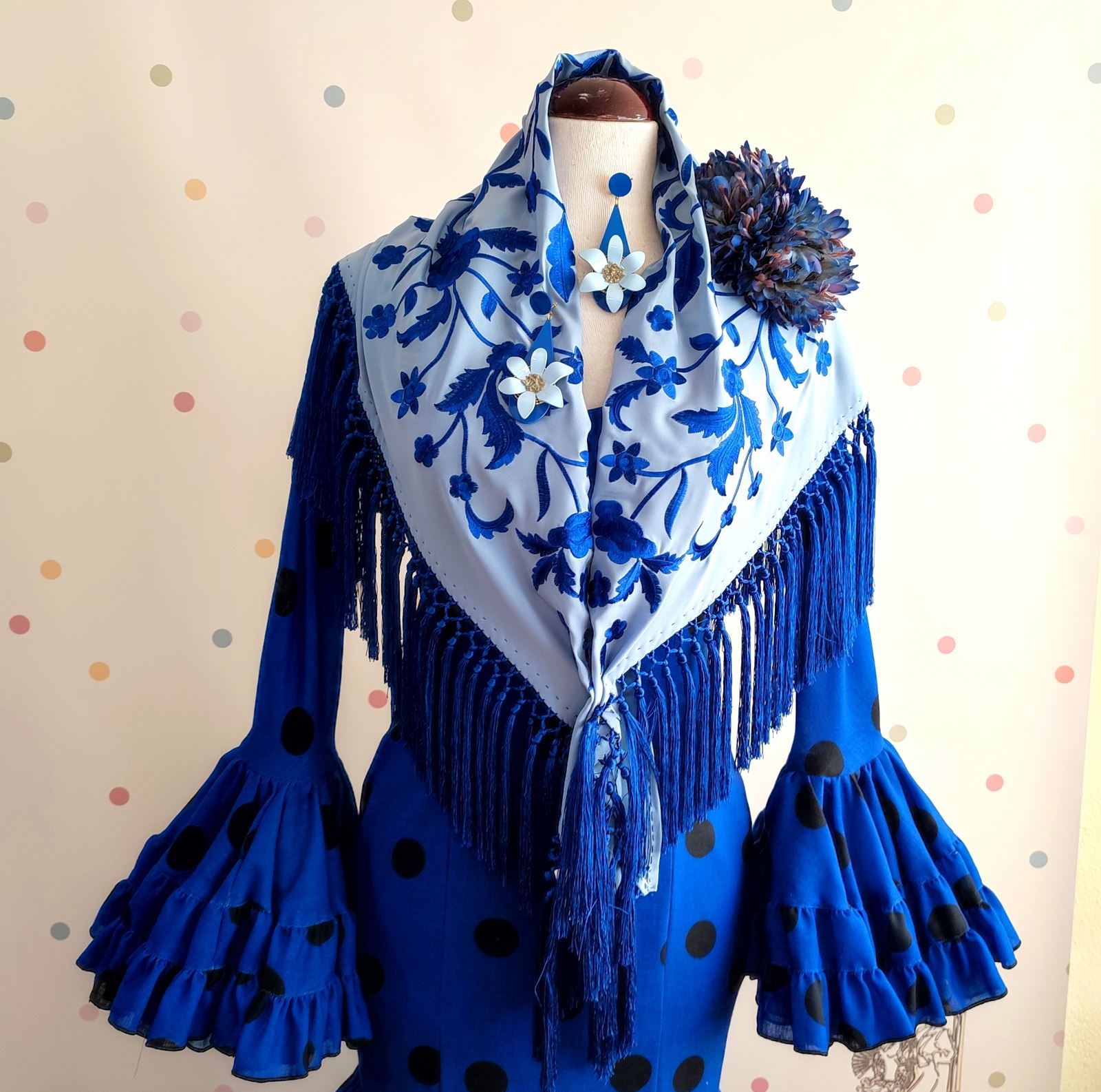 Vestido Flamenca AJOLI Azulon Lunar Negro - Imagen 3