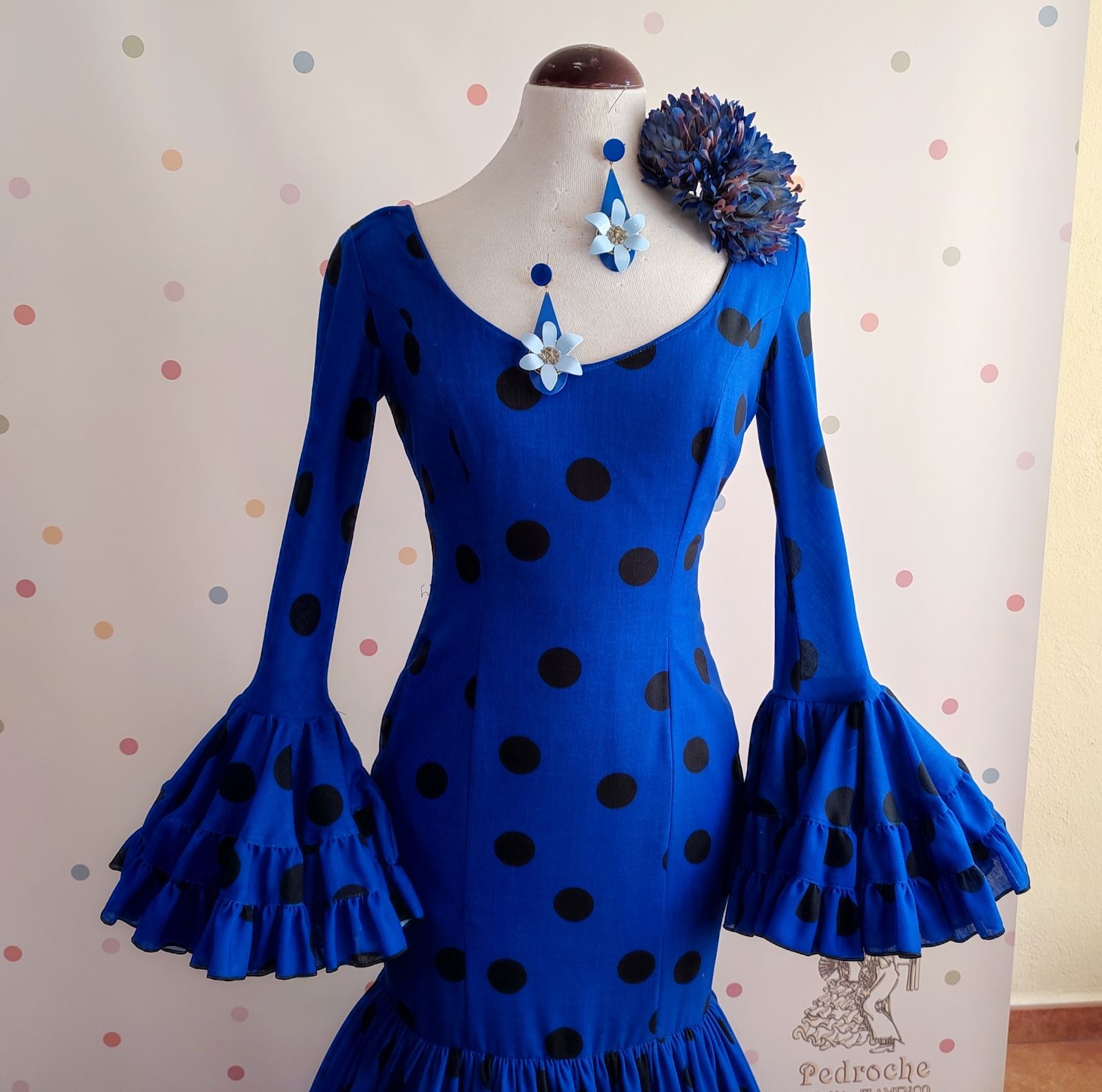 Vestido Flamenca AJOLI Azulon Lunar Negro - Imagen 5