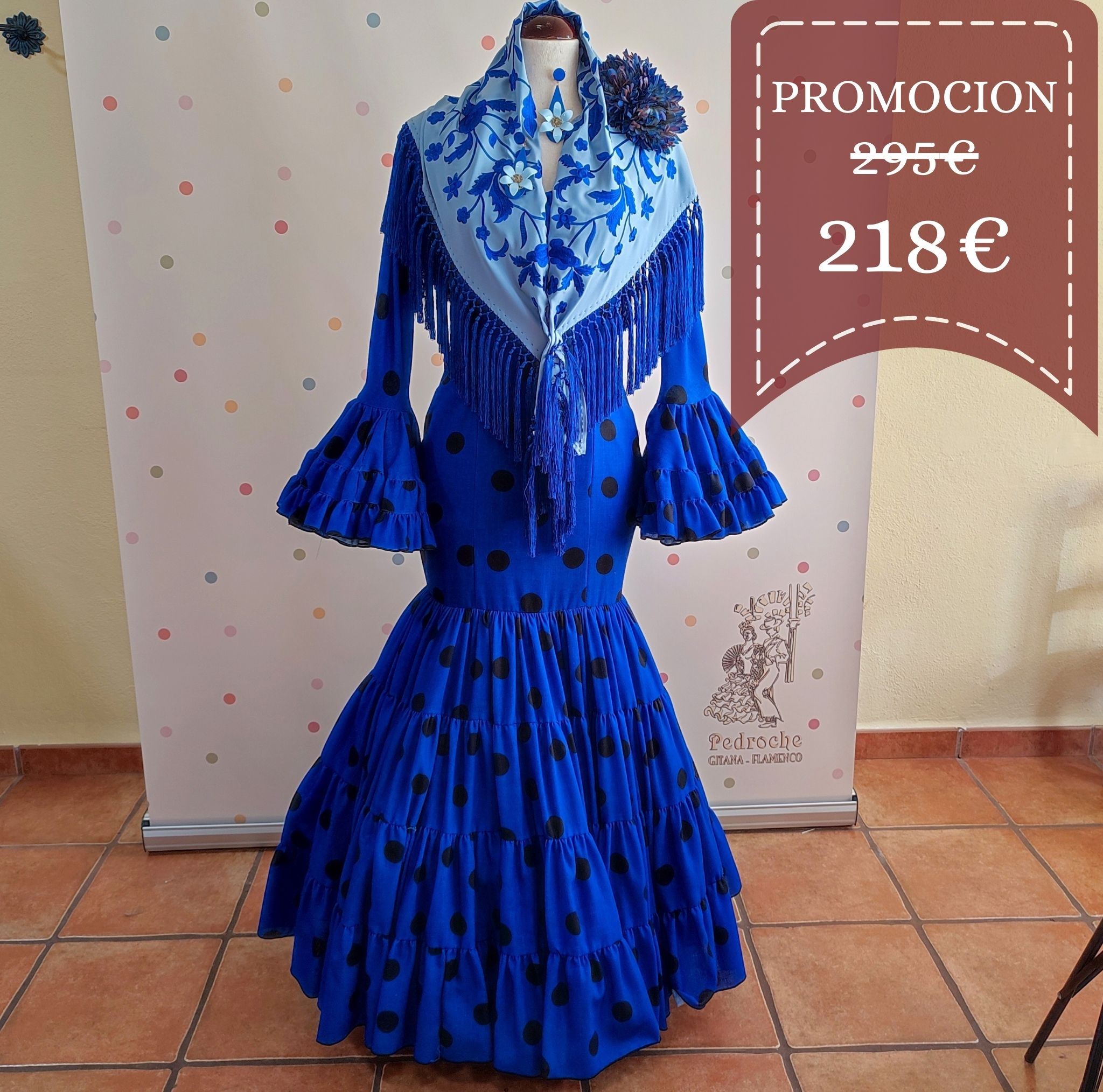 Vestido Flamenca AJOLI Azulon Lunar Negro