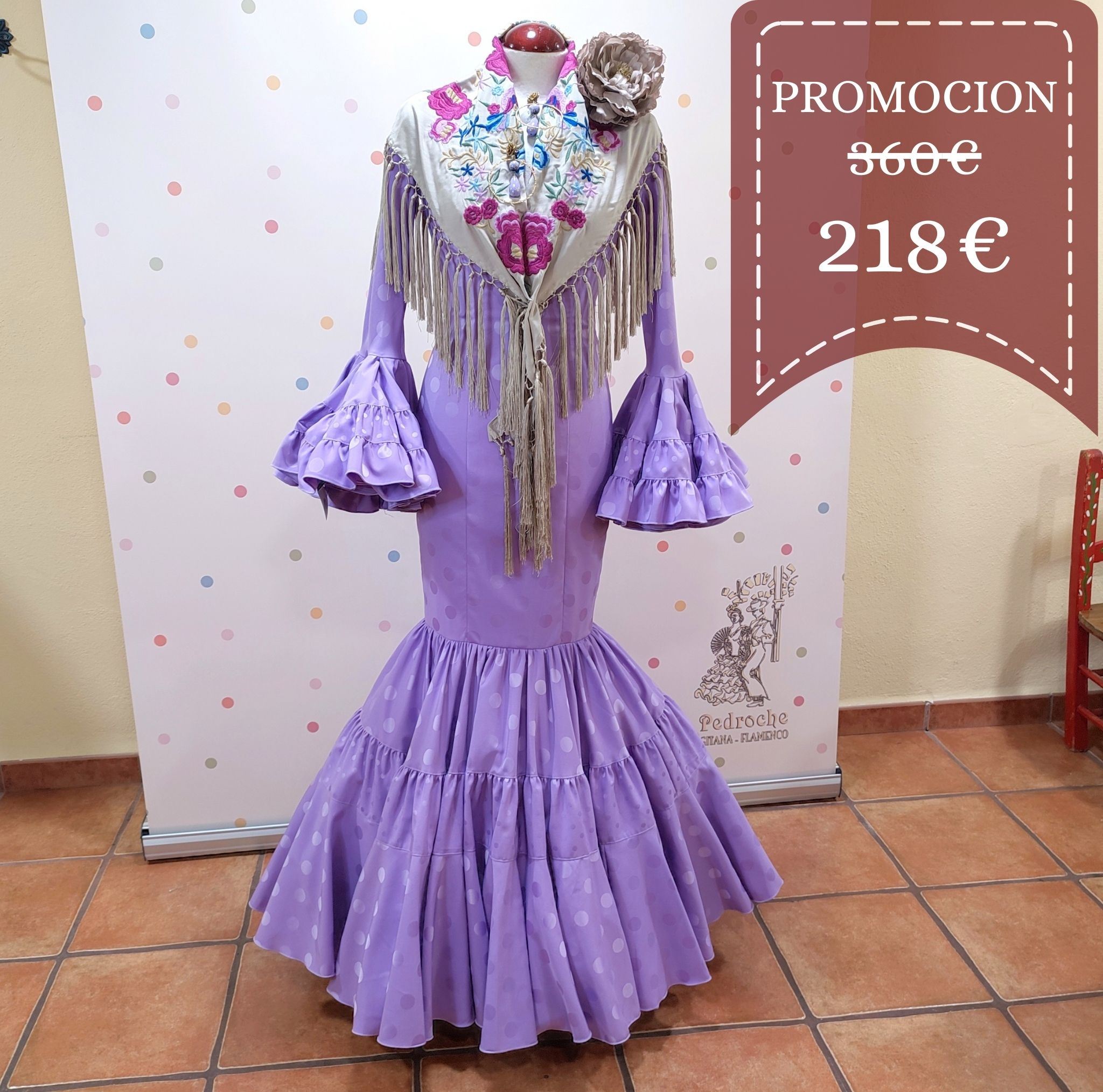 Vestido Flamenca DUQUELAS Brillo Malva Lunar Medio