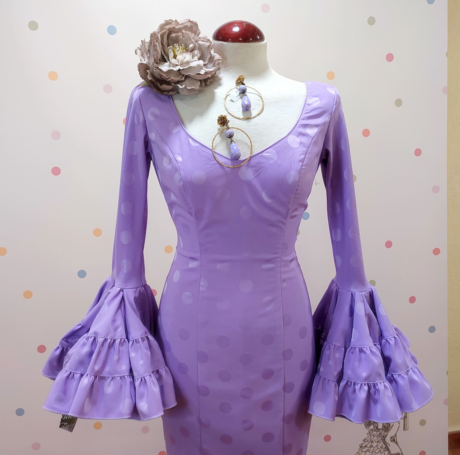 Vestido Flamenca DUQUELAS Brillo Malva Lunar Medio - Imagen 5