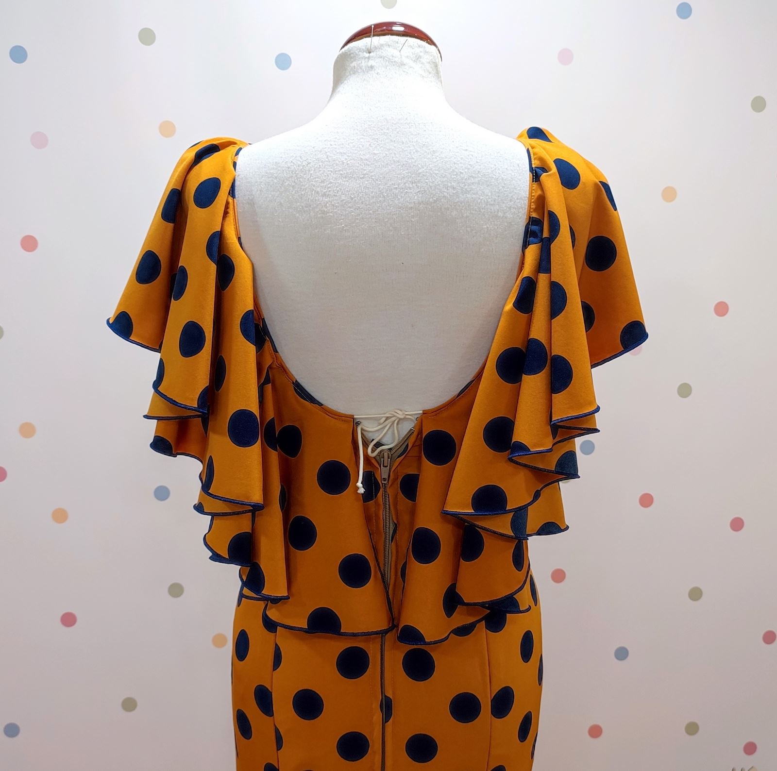 Vestido Flamenca CHICLANA Mostaza Lunar Marino - Imagen 4