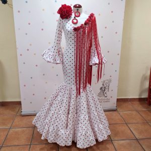 Vestido Flamenca SELENA Blanco Lunar Rojo