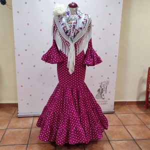 Vestido Flamenca SELENA Fucsia Lunar Blanco