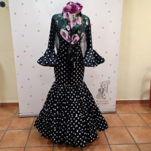 Vestido Flamenca SELENA Negro Lunar Blanco