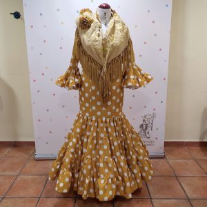 Vestido Flamenca SELENA Mostaza Lunar Beige