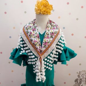 Manton Flamenca Niña LA CORDOBESA Estampado Beige-Buganvilla